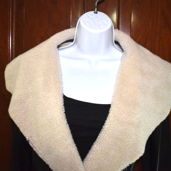 Ecru Anthropologie Suede Sherpa Lined jacket Size Small Black - Picture 6 of 14